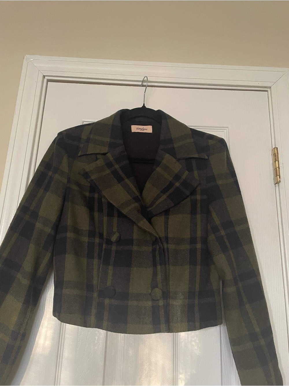 Timeless London‎ Wool Blend Plaid Cropped Peacoat